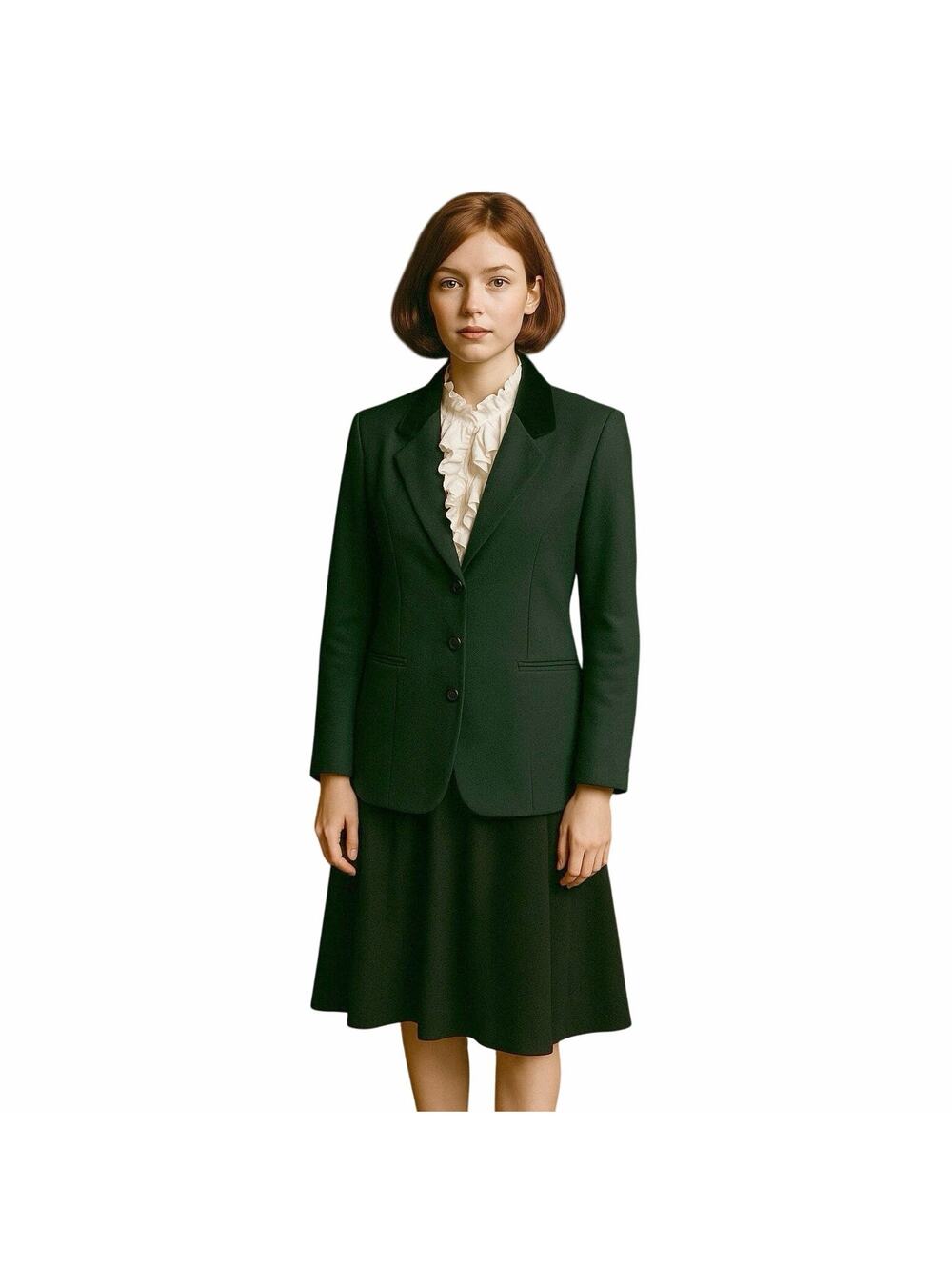 Vintage International Scene Green Blazer Velvet Collar Women’s 7/8 Medium Russia
